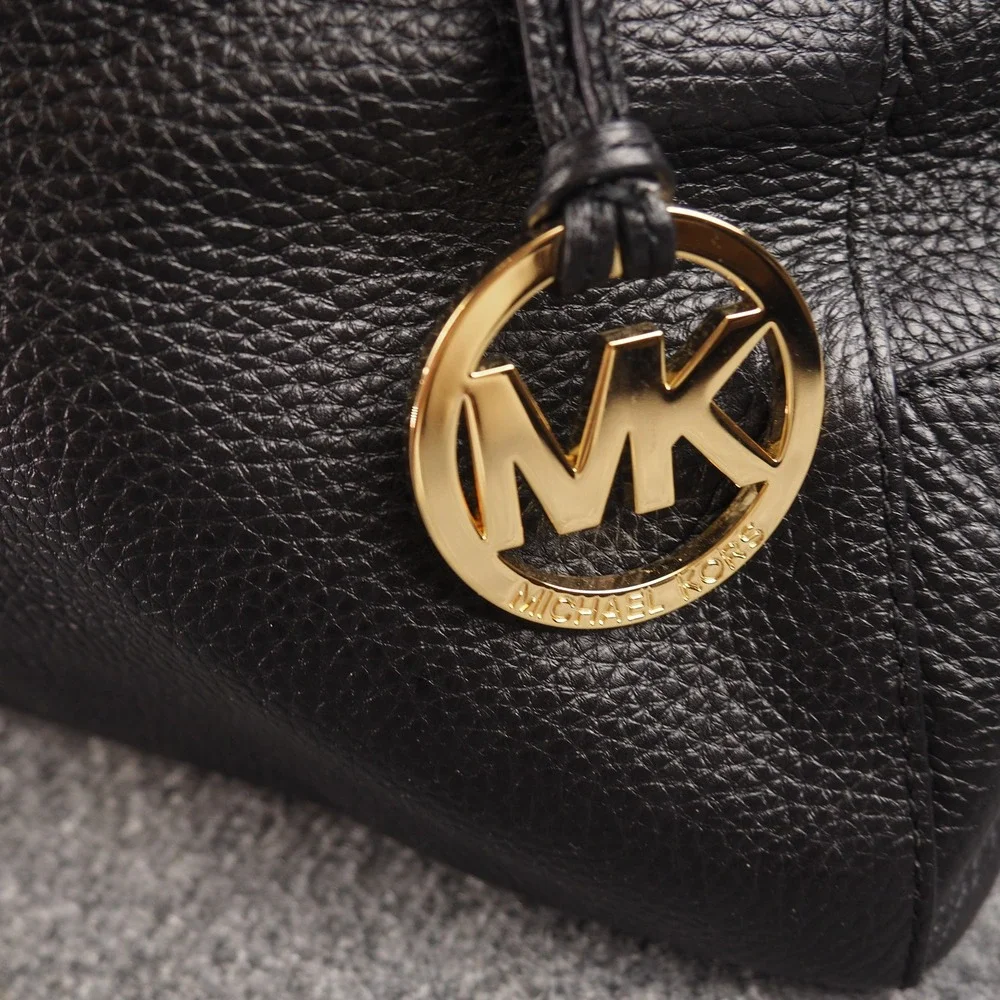 Michael Kors Large Dome Satchel Bag Black Pebbled Leather Gold 38H5CMKS3L